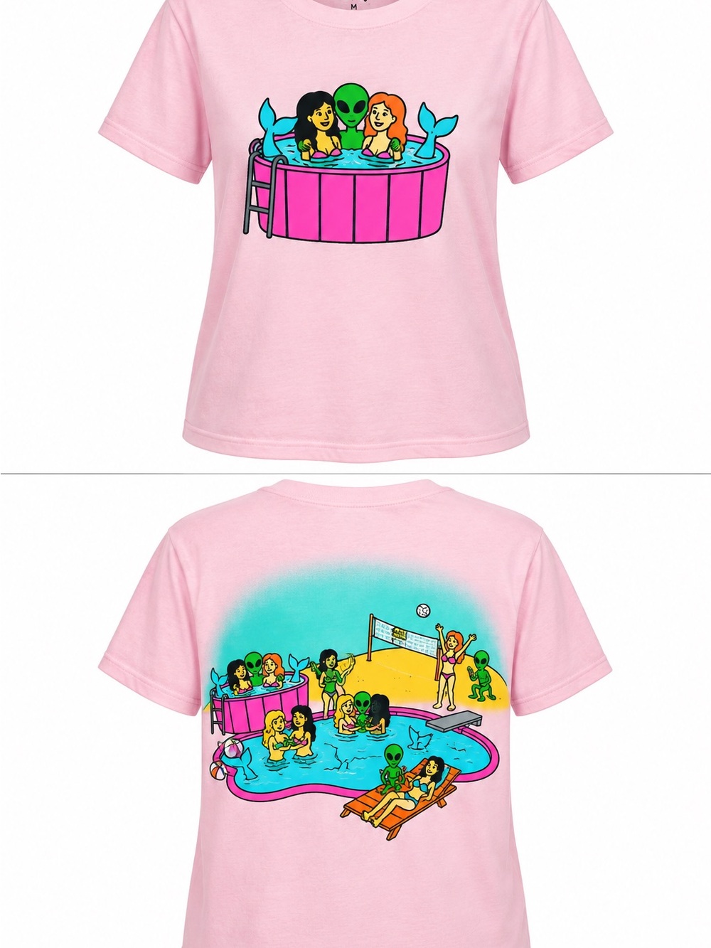 T36 ALAB Alien Hot Tub Pool Party Graphic T-Shirt Pink Size Medium